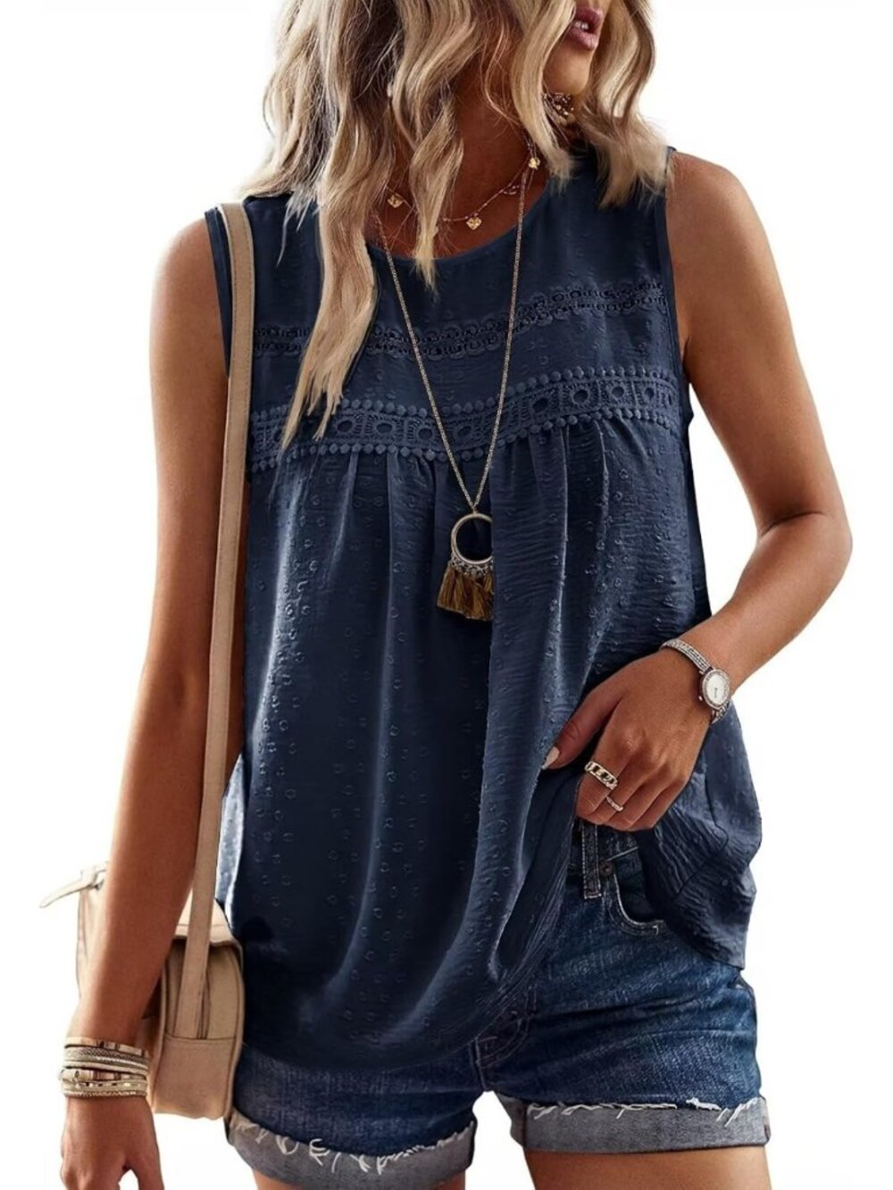 Flowy Boho Tank Top for Women - Cute Swiss Dots Sleeveless Shirt, Summer Style